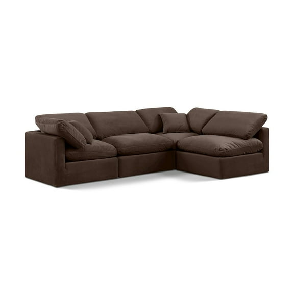 Meridian Furniture Indulge 129" Velvet L-Shaped Modular Sectional in Brown