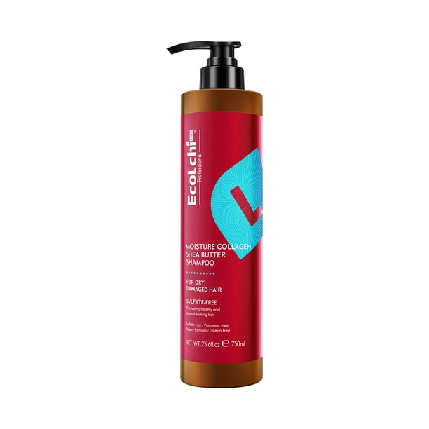 ECOLCHIPRO Ecolchi Champú de colágeno Extracto de hierbas orgánicas Humedad Reparación profunda Champú suave de colágeno y manteca de karité para cabello seco y dañado 750 ml 25,6 fl. onz