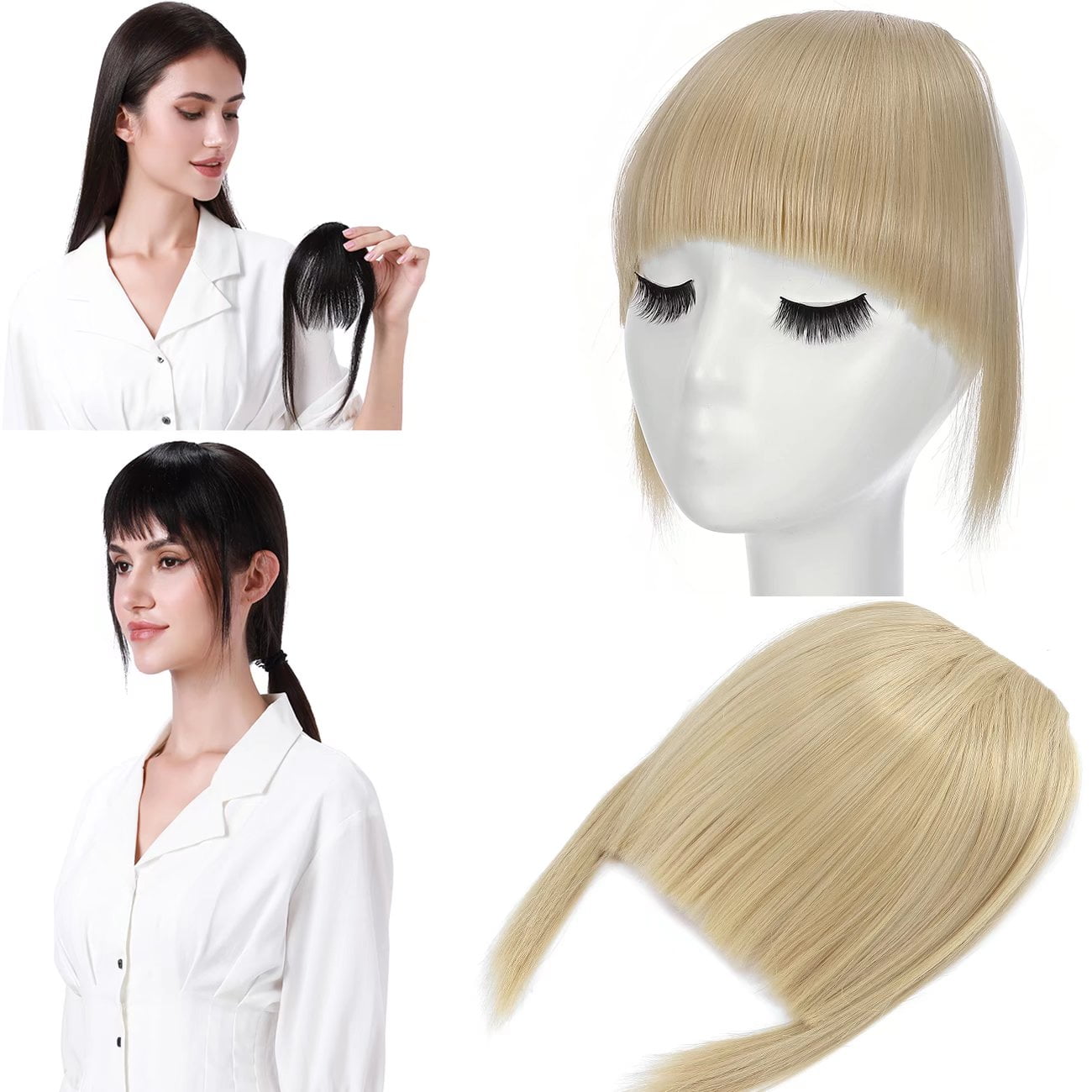 Benehair Clip in Fringe Hair Extensions as Humam Neat Bangs Thick