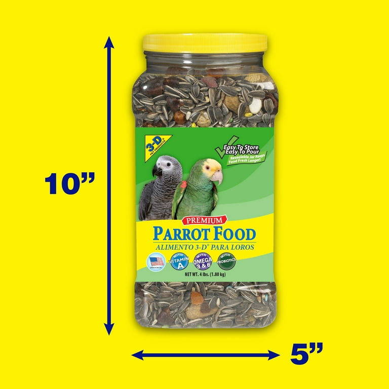 3 D Pet Products Premium Parrot Bird Food Seeds 4 lb. Stay Fresh Jar