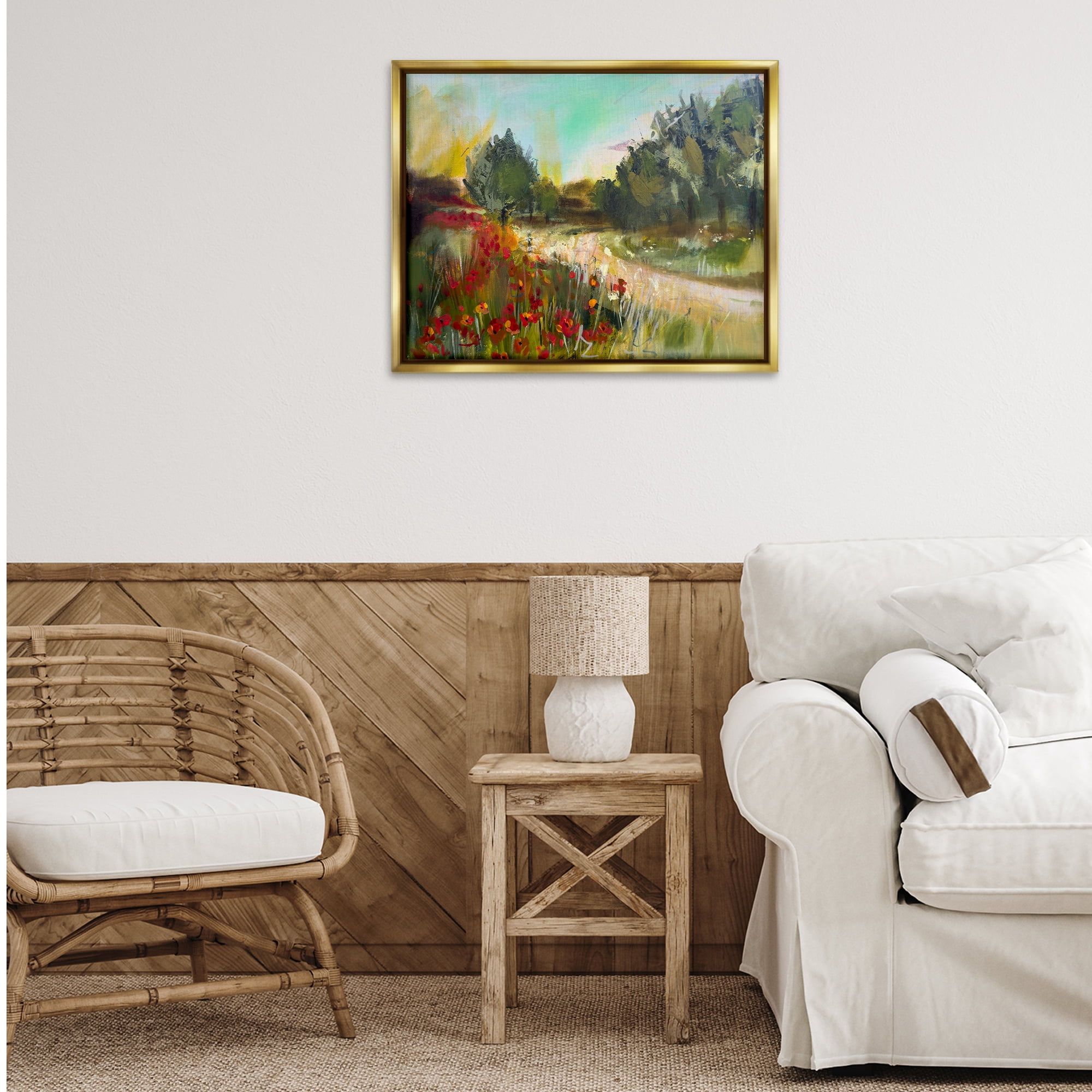 Stupell Industries Poppy Sunset Landscape Landscape & Nature Painting Gold Floater Framed Canvas Art Print Wall Art, 31 x 25