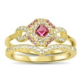 thumbnail image 2 of LaRaso & Co His Her Wedding Ring Set Ruby Red CZ Silver Bridal Engagement Set Gold Plated Wedding Band 9 11, 2 of 6