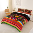 thumbnail image 3 of jejeloiu Colorful Fiesta Duvet Cover Queen For Men Women,Folk Print Queen Bedding,Multicolor Black,Black Reversible,3pcs,1 Duvet Cover and 2 Pillowcases, 3 of 6