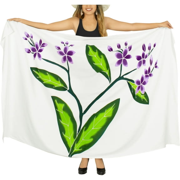 HAPPY BAY Women's Beachwear Summer Beach Wrap Bikini Wraps Sarong Coverups Swimwear Swim Cover up Skirt Bathing suit Swimsuit Pareo for Women One Size White, Leaves