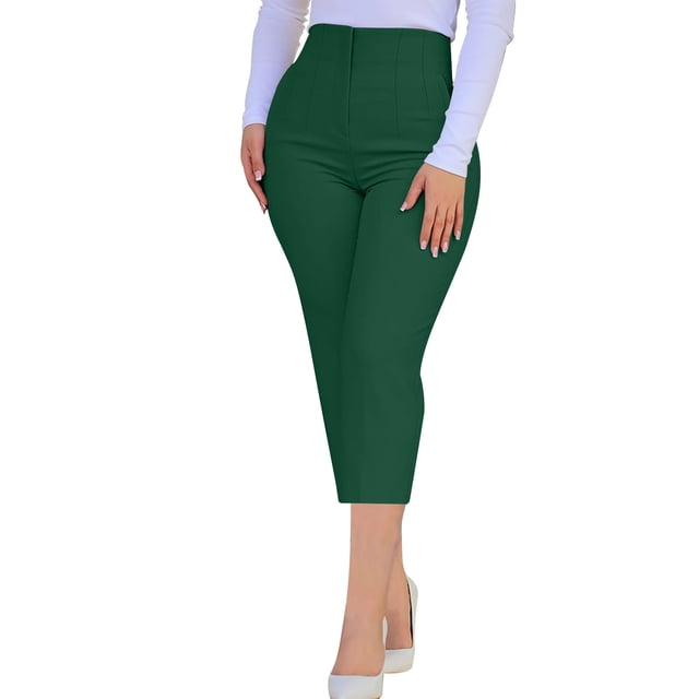 Dealovy Pantalons Capri pour Femmes Grande Taille Taille Haute Robe Décontractée Capris Courts pour Bureau