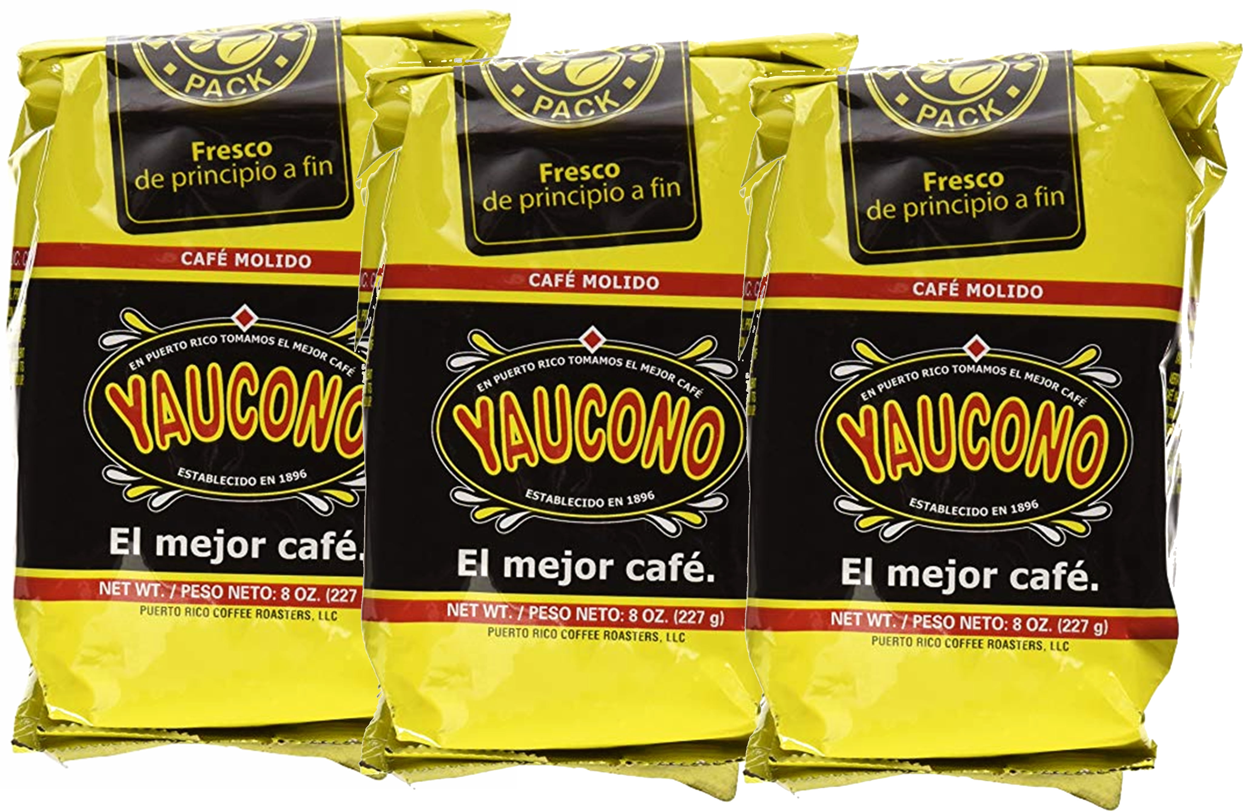 Yaucono Puerto Rican Ground Coffee 8 oz Bag Pack of 3