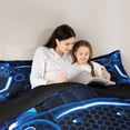 thumbnail image 5 of Gamer Comforter Sets Twin Size Blue Game Bedding Set Teens Bedroom Decor Gaming Ombre Comforter Neon Geometric Square Grid Duvet Set 2Pcs,Soft, 5 of 7