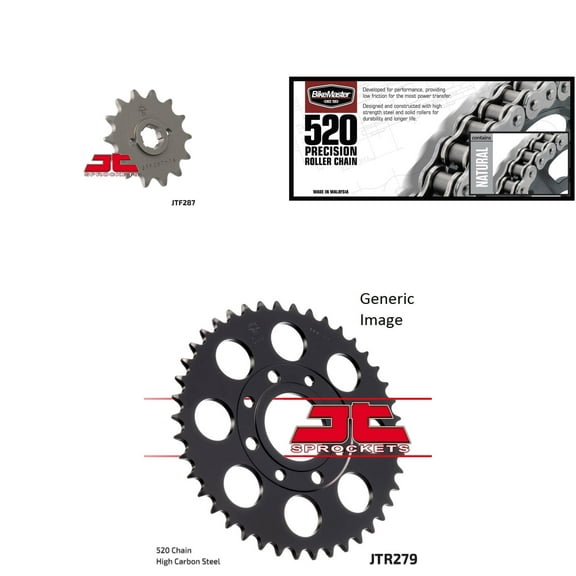 BIKEMASTER 520 Precision Roller Chain Natural, JT Front & Rear Sprocket Kit for Street HONDA CB250 Nighthawk 1991-2008