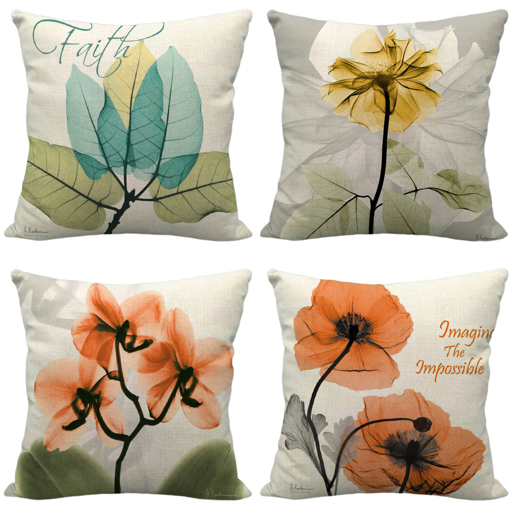Decorative Floral Flower Pillow Covers 18 x 18, Farmhouse Throw Pillow