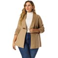 thumbnail image 4 of Women's Plus Size Jacket Drop Shoulder Moto Stretch Long Sleeves Drape Suede Cardigans Dark Khaki 4X, 4 of 7