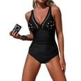thumbnail image 5 of YueHuiYing Women's One Piece Swimsuit Tummy Control Deep V Neck Double Straps Crisscross Back Tie Bathing Suit, 5 of 9