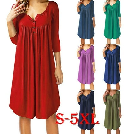 Ella Double V-neck Tunic - Women Summer Casual Shirt Beach Wear Sexy V-neck Off Shoulder Long Vest Tunic Dress Loose T-Shirt Fashion Soild Color Button Tank Tops Dress