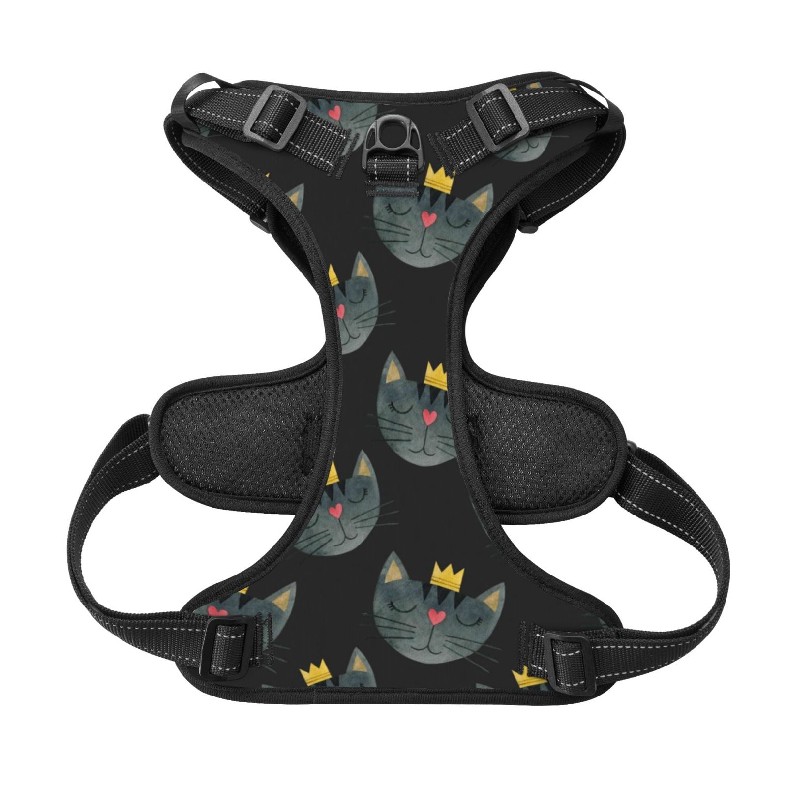 Picia Faces Of The Cat No-Pull Dog Harness Reflective Front Clip Vest with Handle,Step-in Air Dog Harness,Adjustable 2 Metal Rings 4 Buckles,Easy to Put on & Take Off Large