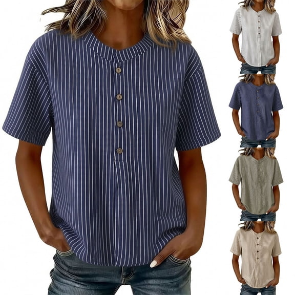 Asxite Womens Tops Plus Size Short Sleeve Solid Color Round Neck Casual Blouse
