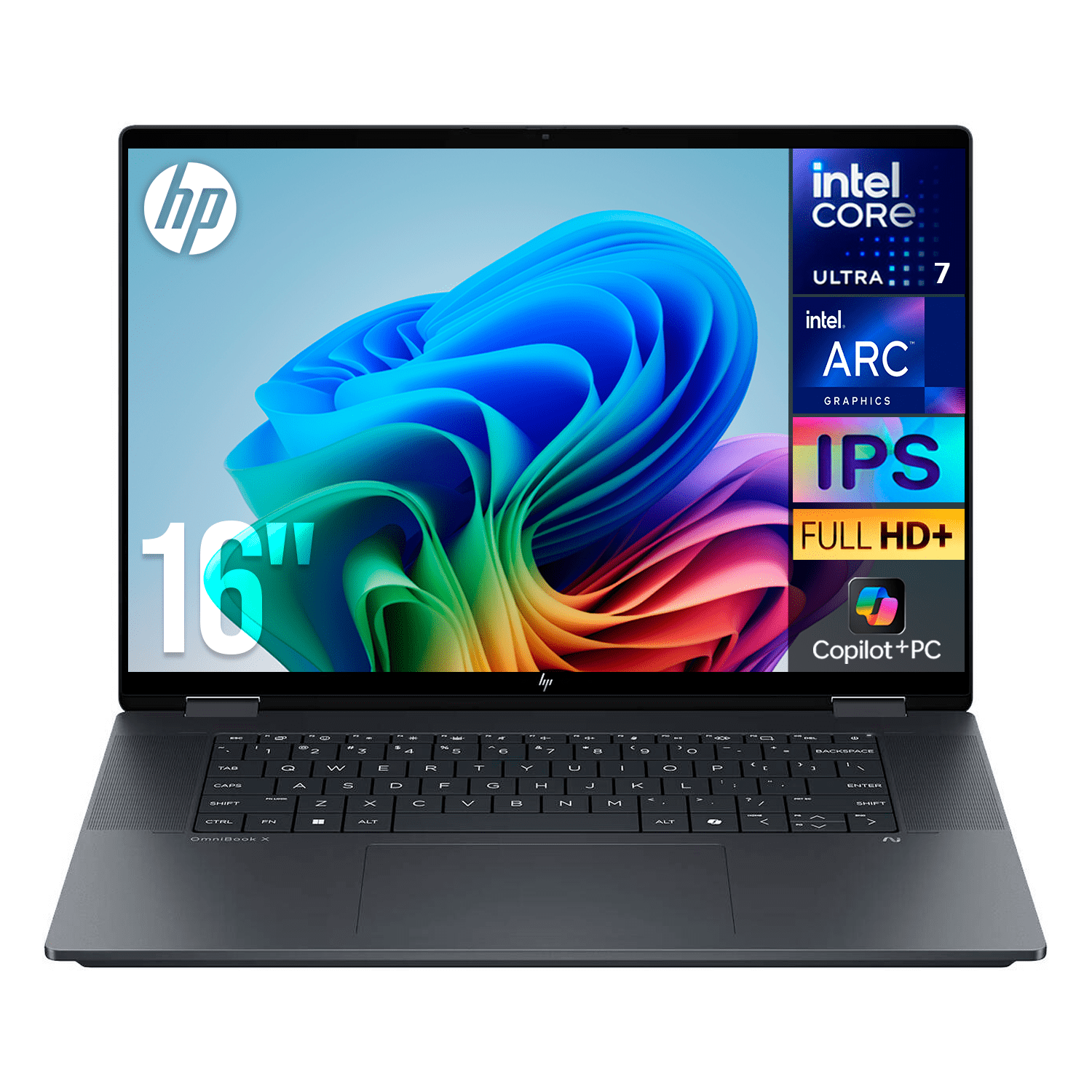 Laptop AI PC HP OmniBook X Flip 16-as0023dx Core Ultra 7 256V 16GB LPDDR5X 1TB SSD Pantalla 16"Touch IPS FHD+ Copilot+ PC NPU 47 TOPS Windows 11 Teclado Ingles