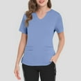 thumbnail image 4 of Vitastitch Scrub, Women's Nursing Scrubs V-Neck Short Sleeve Top with Buttonable Side Slit - Breathable Polyester Uniform for Hospital, Sanatorium, Daily Wear (Solid Color) Blue 3Xl, 4 of 4