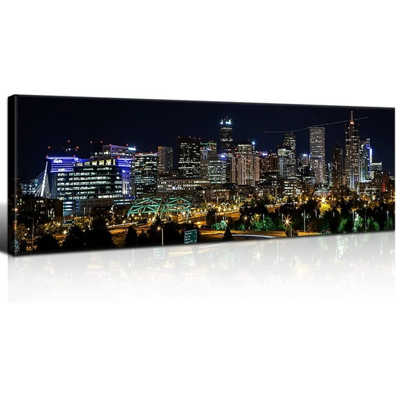 Aaheei Black Night Denver Skyline Wall Art Colorado City Pictures for USA Cityscape Wall Decor Modern Canvas Prints Skyscraper Building Panorama Artwork Bedroom Office Dorm Home Decoration