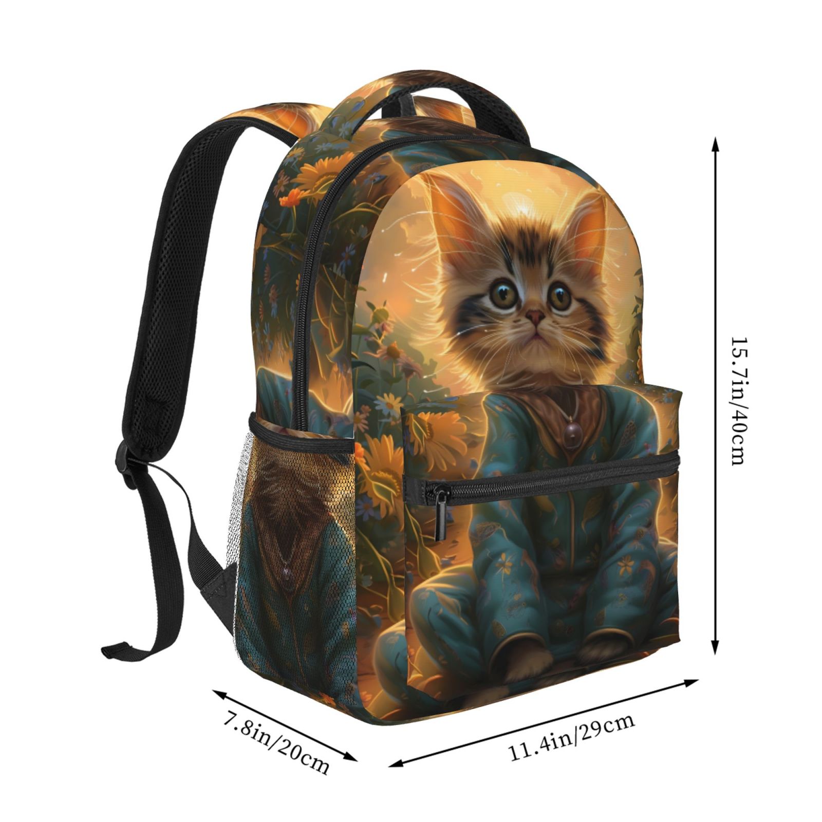 Xecao Sunflower Meditating Cat Backpack, a stylish and functional choice for both men and women, is the perfect basic bookbag for college, work, or travel