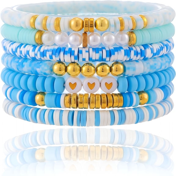 DESIGNICE Friendship Bracelets Trendy Heishi Clay Bead Bracelets Stack Gold Beaded Stretch Bracelets for Women Boho Stackable Bracelets Cute Preppy Jewelry
