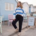 thumbnail image 7 of Womens Long Sleeve Oversized Striped Crew Neck Loose Fit Knitted Sweaters, XL, 7 of 7