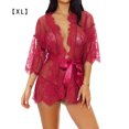 thumbnail image 1 of Mujeres Kimono Camisón Lencería de encaje Bata Ropa de dormir de malla sexy, XL, Rojo vino tholdsy XX000064-24, 1 of 7
