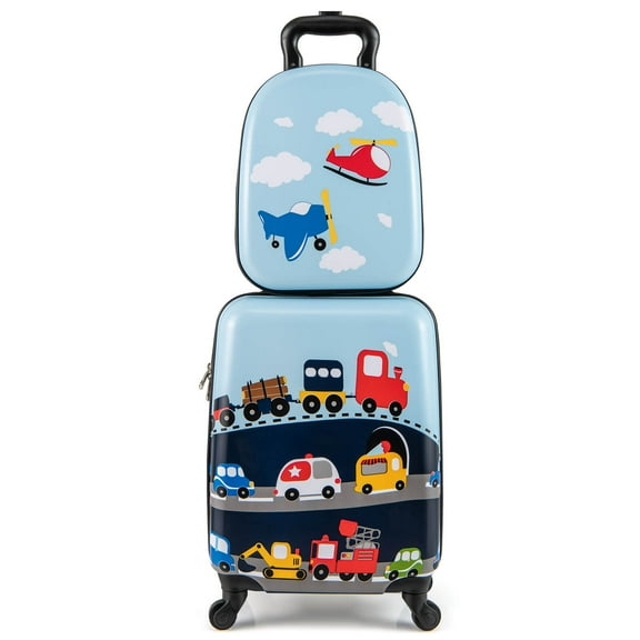 Costway 16” Carry-on Suitcase & 13” Backpack with 4 Spinner Wheels & Telescopic Handle With car pattern