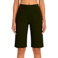 thumbnail image 3 of Women Denim Shorts Women's High Waist Yoga Shorts 5", Relaxed Fits Bermuda Shorts with Pockets, Soft Stretch Sports Daily Bottoms Green-a L, 3 of 9