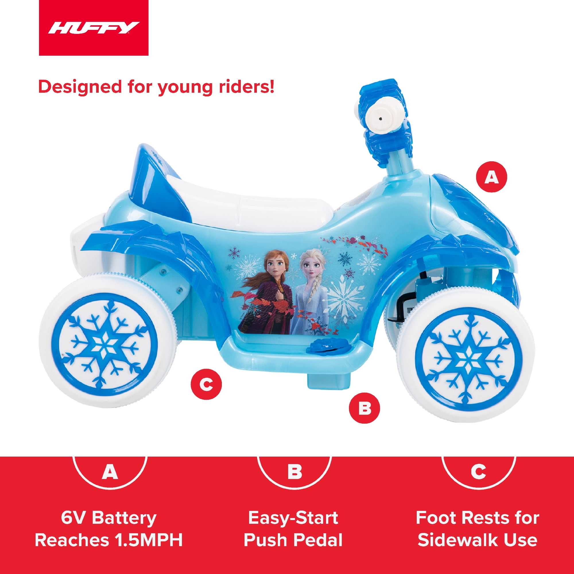 6V Huffy Disney Frozen Electric Ride-On Quad, Ages 1.5+, Bubbles