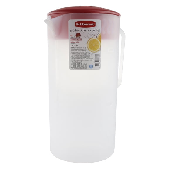 Rubbermaid, Pitcher, 2 Quart Pitcher With Ice Guard, 2 quart, useful for everyday beverage storage.