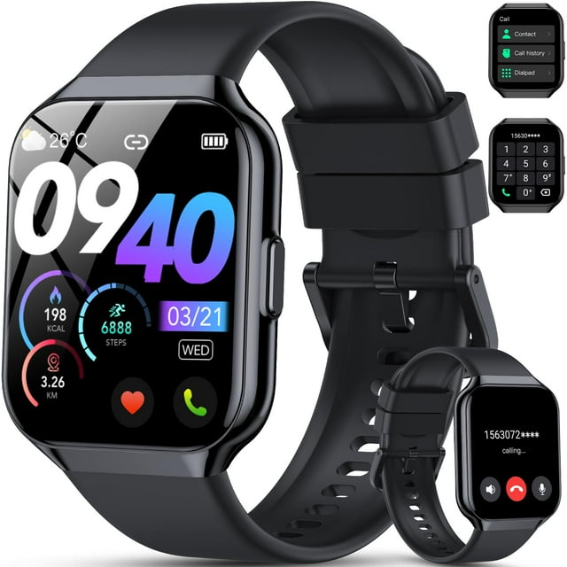 Reloj inteligente QCOQ HD de 1,96 pulgadas, rastreador de actividad física IP68, resistente al agua
