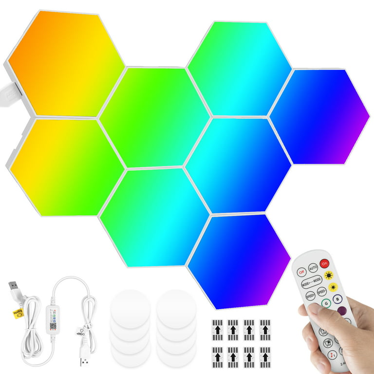 LED Hexagon Lights, Smart Hexagon Wall Lights App & Remote Control,LED Light  Panels Gaming Lights for Wall Music Sync,DIY