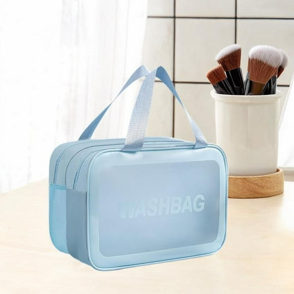 Bolsa de aseo de viaje, estuche para kit de lavado, bolso ligero multifuncional, organizador de cosméticos para mujer, bolsa de cosméticos de PVC para Color Azul M