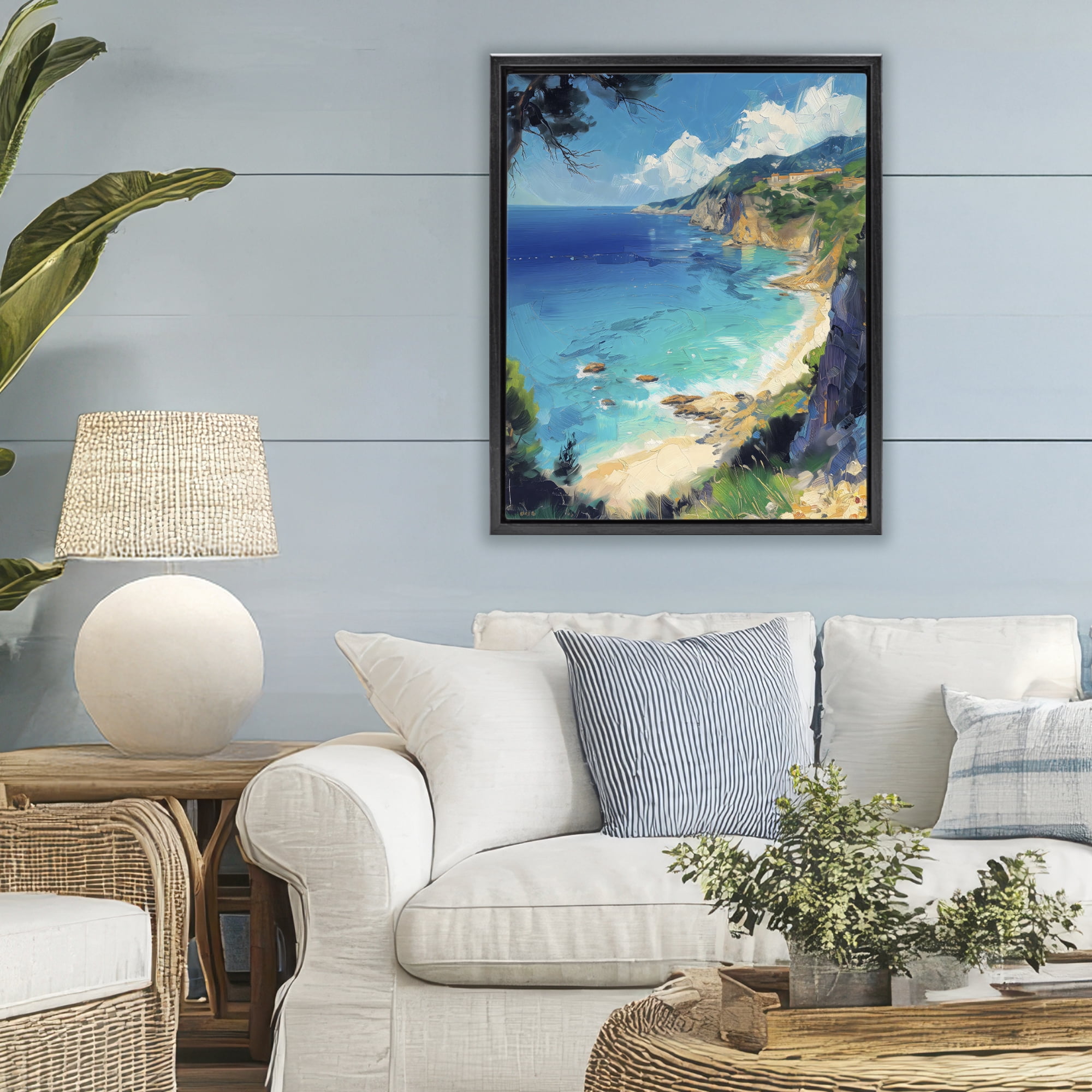 Stupell Industries View of Ocean Retreat Black Framed Floater Canvas Wall Art, design by Creative Studio