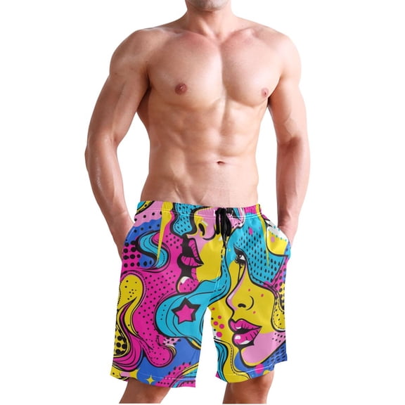 Dailycode Men's Quick Dry Swim Trunks Beach Shorts Casual Summer Board Shorts with Pockets, Girls Face Graffiti