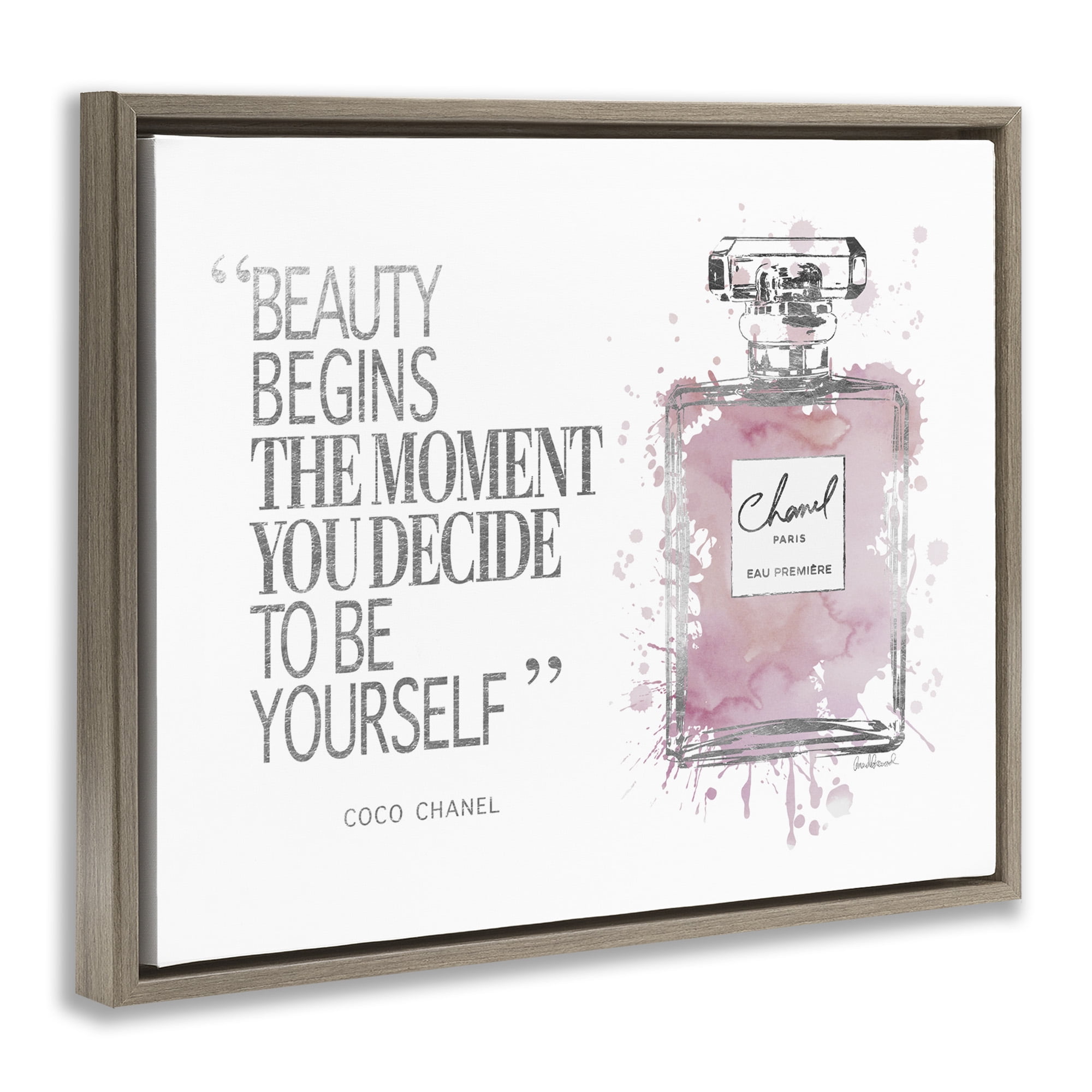 Stupell Industries Beauty Begins Fashion Perfume Beauty & Fashion Painting Brown Floater Framed Canvas Art Print Wall Art, 21 x 17