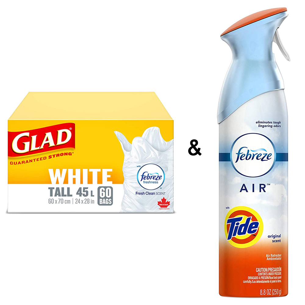 Glad White Garbage Bags Tall 45 Litres Fresh Clean Scent, 60 Trash