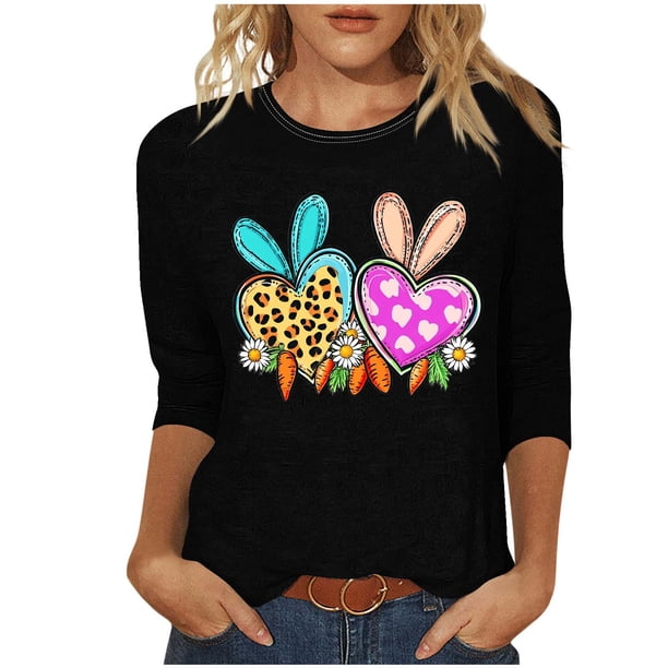 Camisetas Casuales de las Mujeres Impresas 3/4 Manga Cuello Redondo Blusa, Moda Ligera Superior para el Hogar Y el Uso Diario, Cómoda Imitación de la Tela Del Estante
