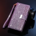 thumbnail image 6 of Wallet Case For iPhone 16 Pro ,Glitter Sparkly Bling Flip Leather Zipper Pocket Magnetic Wallet Case with 9 Card Slot Kickstand Strap Phone Case For iPhone 16 Pro, 6 of 16