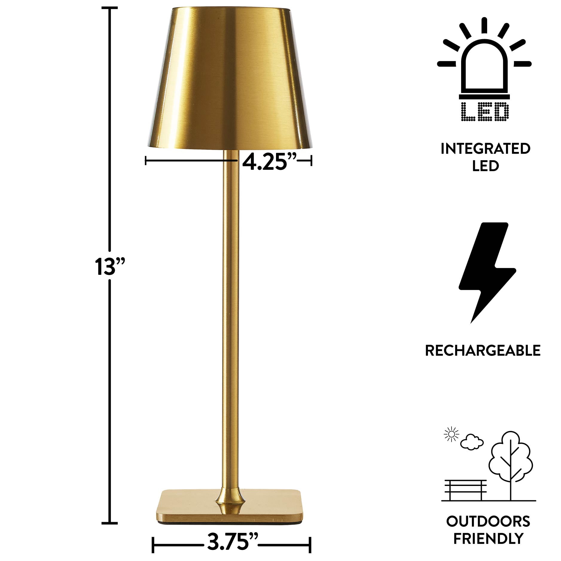 Mainstays 2 Pack Indoor/Outdoor Rechargeable 13" Table Lamp, Gold