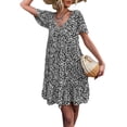 thumbnail image 2 of TRKIYQC Vestido de verano para mujer manga corta con volantes floral cuello en V botón falda de playa suelta para mujer TRKIYQC moderno, 2 of 6