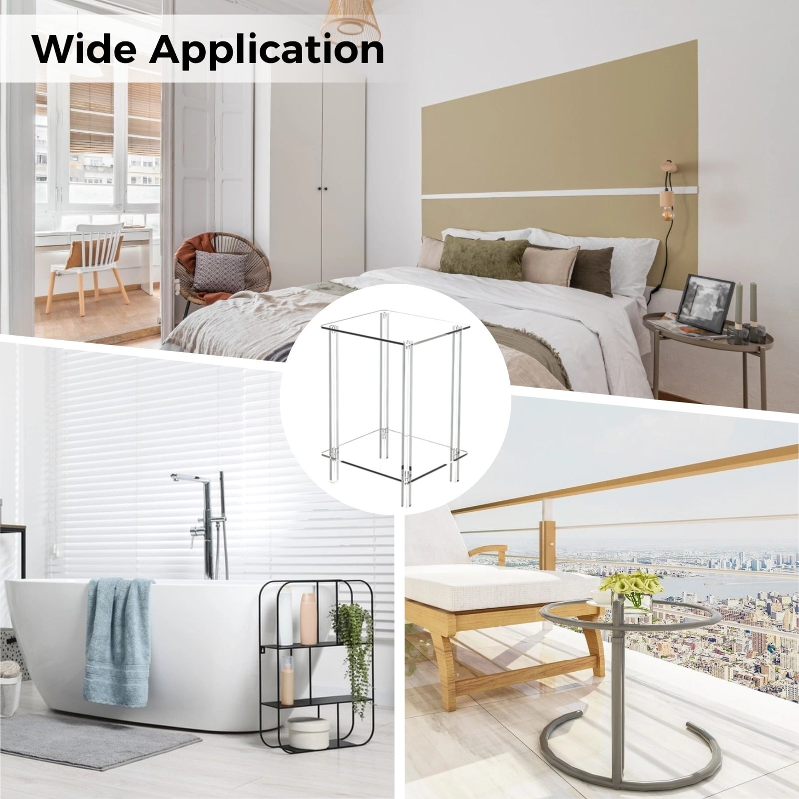 1 Pc 2-Tier Acrylic Square Side Table, Corner Tea Side Table for Home, Bedroom Bedside Table for Nightlight, Small End Table for Tight Spaces, Clear Coffee Table for Books(15.7 x 11.8'')