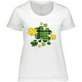 thumbnail image 3 of Inktastic St. Patrick's Day Plaid Green and Yellow Shamrocks Women's Plus Size T-Shirt, 3 of 5
