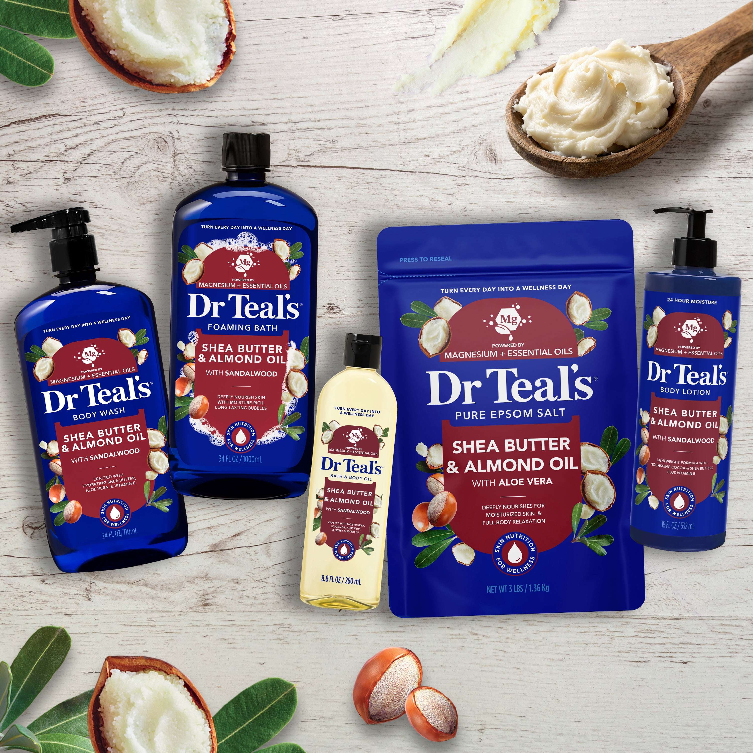 (4 pack) Dr Teal's Epsom Salt Magnesium Soak, with Shea Butter & Almond Oil, 7 lbs