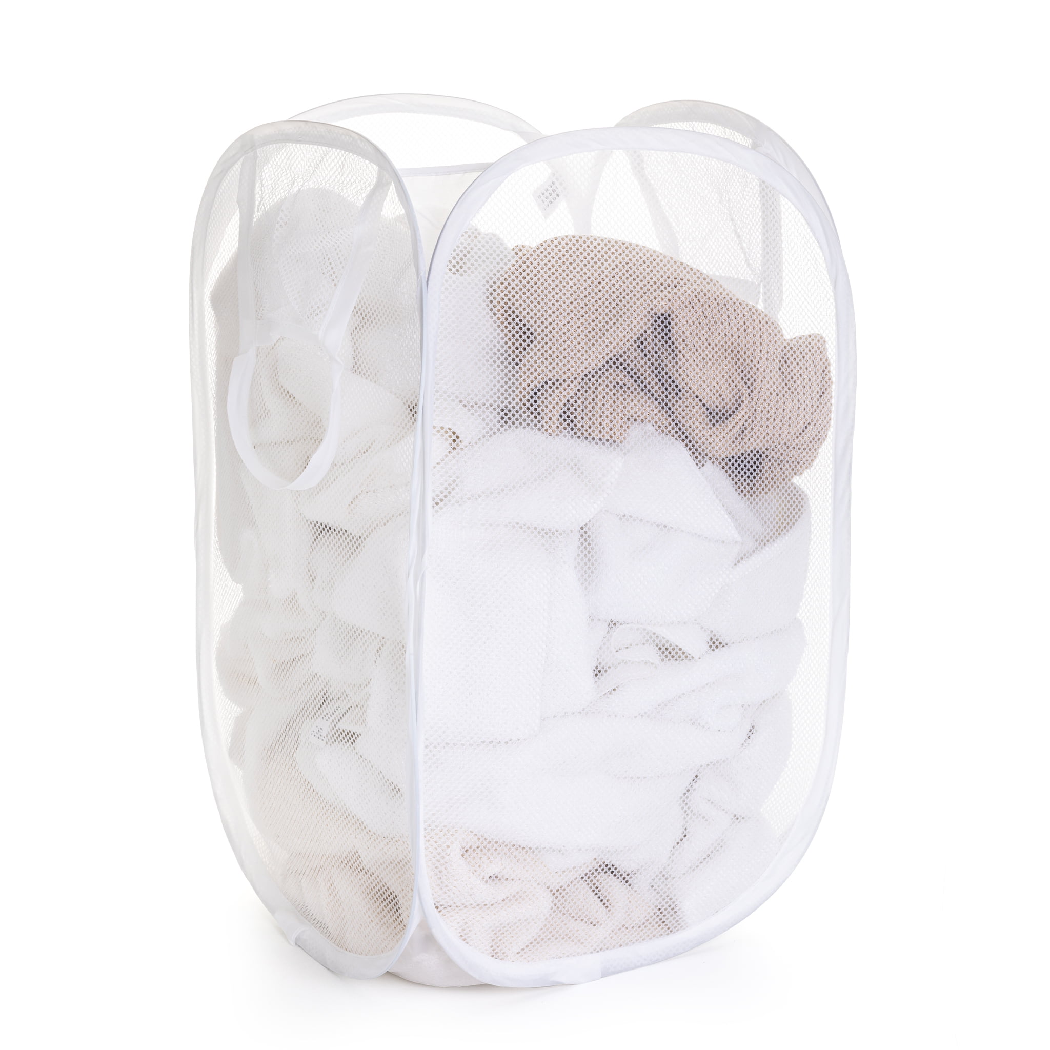 Mainstays Mesh Pop-up Hamper, Collapsible, Holds 2 Loads, White, Adult