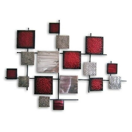 Silver And Red Squares Design Metal Wall Art Home Decoration Red Squares Design Metal Wall Art