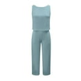 thumbnail image 7 of GILIGEGE Linen Sets for Women 2 Piece Summer Women Suit Fashion Comfortable Vest and Long Pants Solid Color Top Set Suit Wide Leg Pants Tracksuit Lounge Matching Sets Blue S, 7 of 7