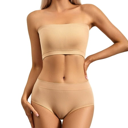 

adviicd Underwear Women Pack Strappy Lingerie for Women Crisscross Bra Set Matching Bra and Panty Sets Beige One Size