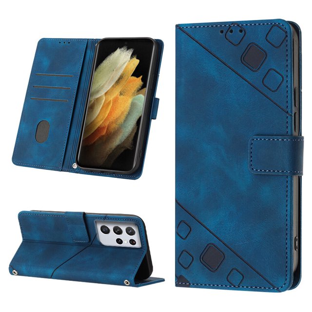 Compatible with Samsung Galaxy S21 Ultra 5G Classic Embossed PU Leather Case with Card Holder Shockproof Cover