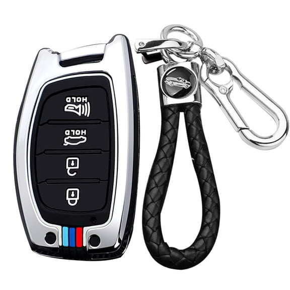Durable 4-Button Key Fob Cover Compatible with Hyundai Elantra Tucson Sonata Elantra GT Ioniq Key Case Protector Metal Keychain