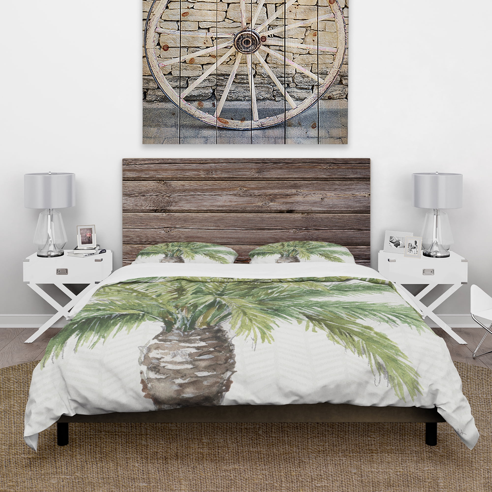 Designart 'Mixed Botanical Greens palms V' Cottage Duvet Cover Set